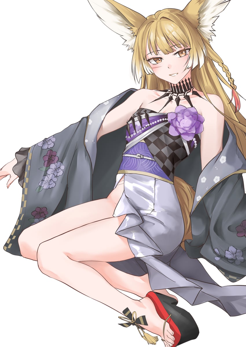 明日方舟、铃兰 (档案名)、铃兰 (焦点之外) (明日方舟) 1名女孩 :D 兽耳 露肩 黑色羽织