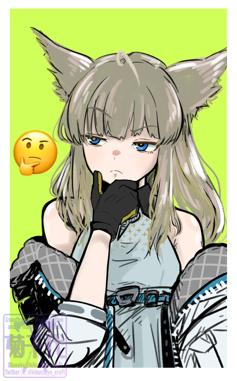 明日方舟、明日方舟：终末地、佩莉卡 (明日方舟：终末地) 1名女孩 露肩 黑色手套 蓝眼 边框