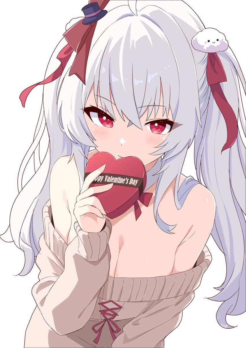 Project-SP、awa (vtuber) 1名女孩 腋窝褶皱 露肩 脸红 盒子