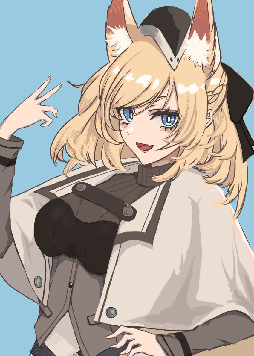 明日方舟、鞭刃 (明日方舟) 1名女孩 :D 兽耳毛 兽耳 举手