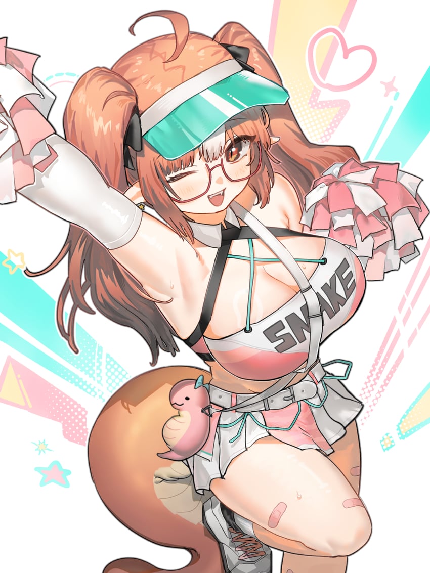 明日方舟、硅钼铅矿 (明日方舟)、铅黄 (跃动节拍) (明日方舟) 1名女孩 :D 微笑 呆毛 水蓝色帽子