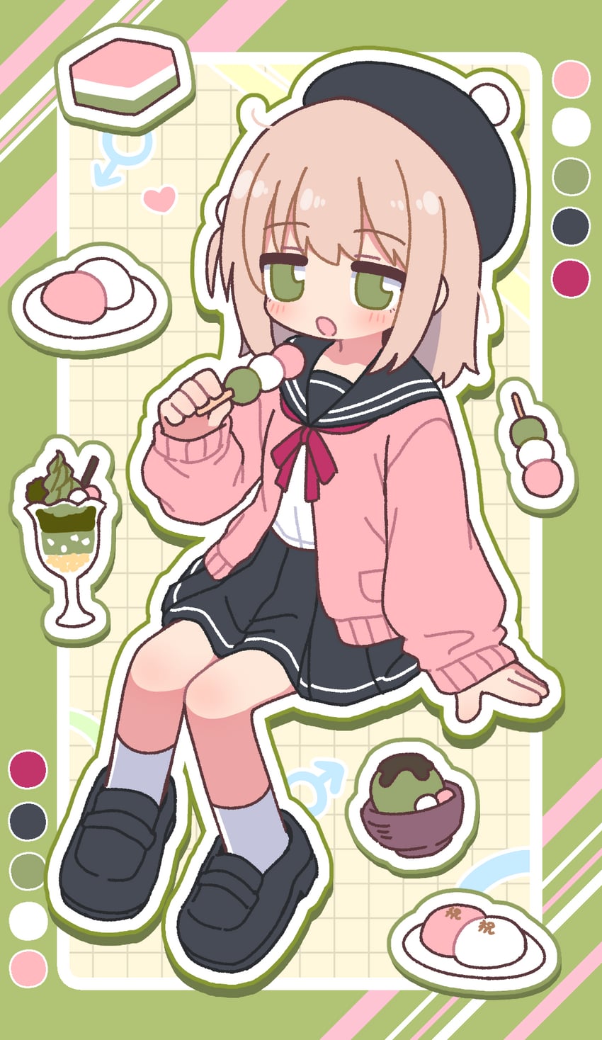 原创、Suama君 (Naga U) 1名男孩 黑帽子 黑色水手领 黑鞋 黑色裙子