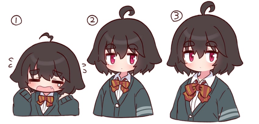 原创、长 U 酱 1名女孩 呆毛 黑发 脸红 蝴蝶结