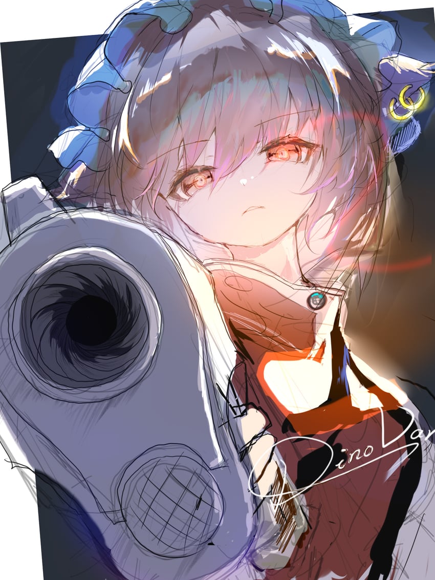 东方Project、东方无限螺旋、橙 (东方Project) 1名女孩 瞄准 瞄准观众 兽耳 黑色背景