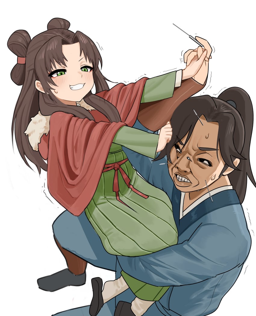 凡人修仙传、ye yunshang、zhao huo 1名男孩 1名女孩 针灸 黑发 黑鞋