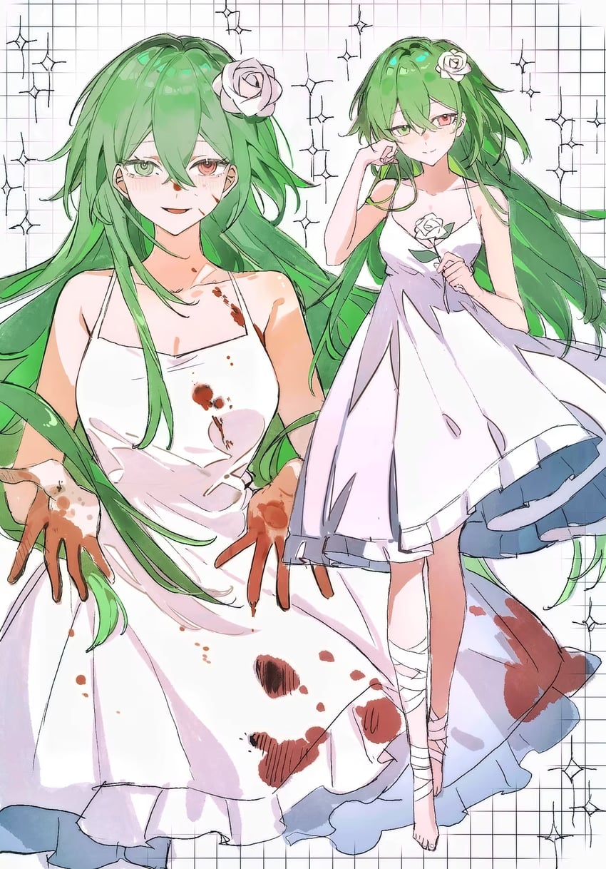 原创 1名女孩 整理头发 包扎的脚踝 缠着绷带的腿 绷带