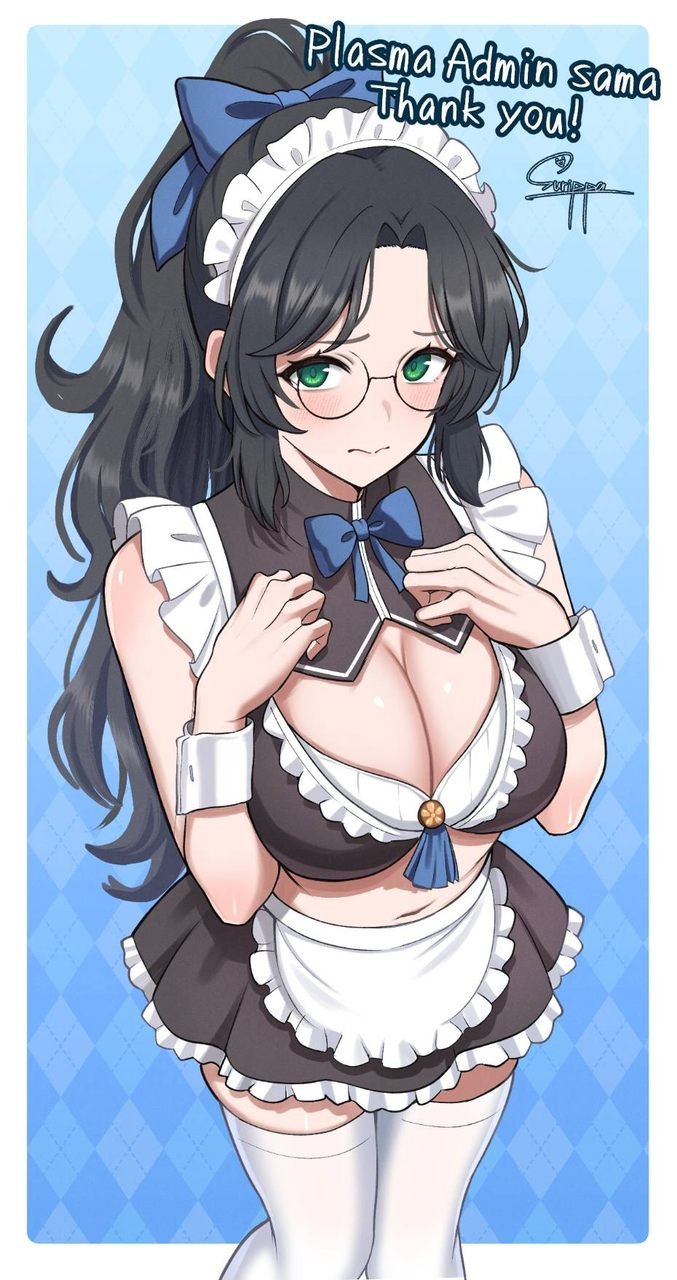 原创 1名女孩 围裙 露肩 黑发 黑衬衫