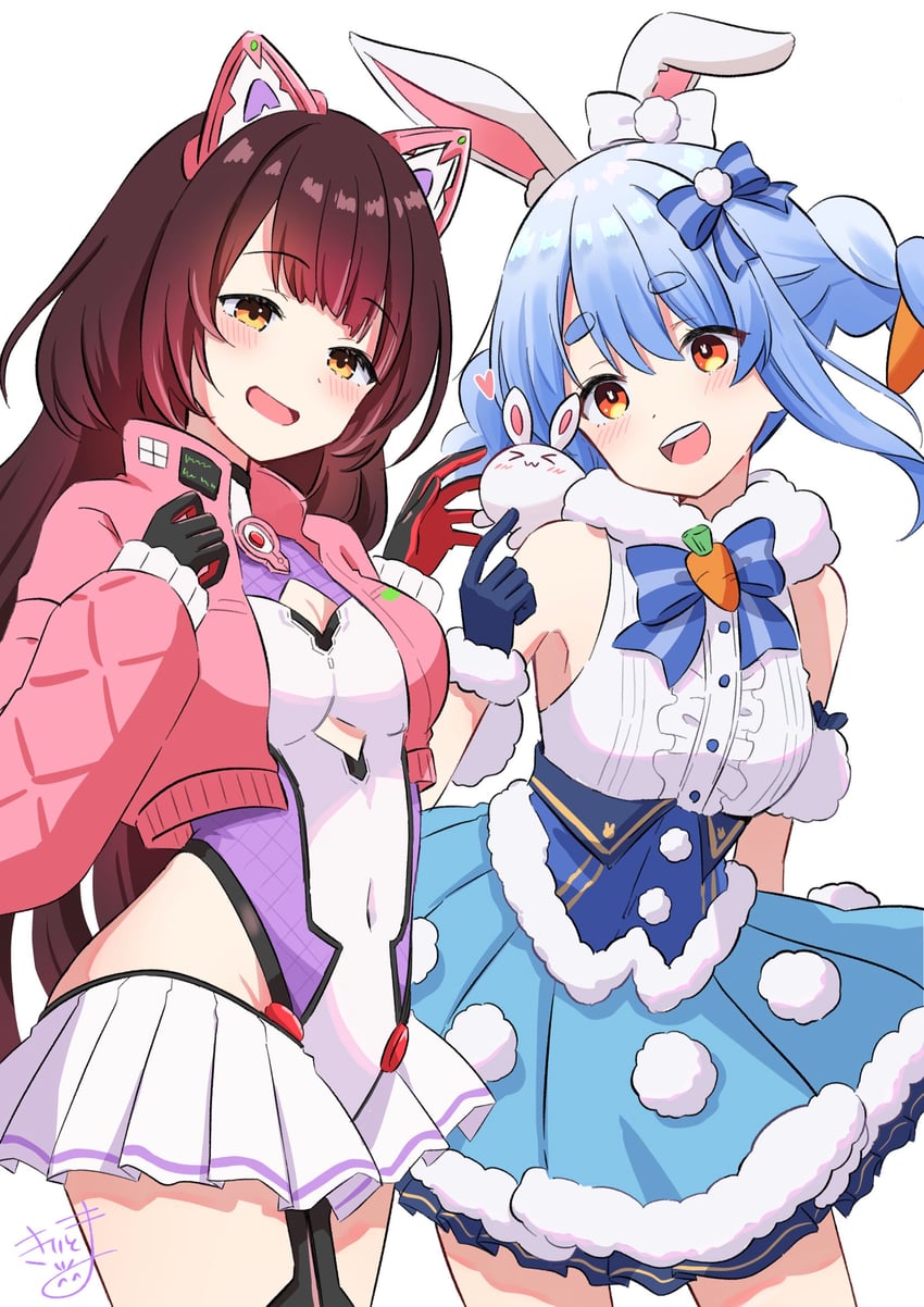 Hololive、Don-chan (佩克拉头上的野兔)、萝卜子 2名女孩 :D 兽耳毛 兽耳 黑色手套