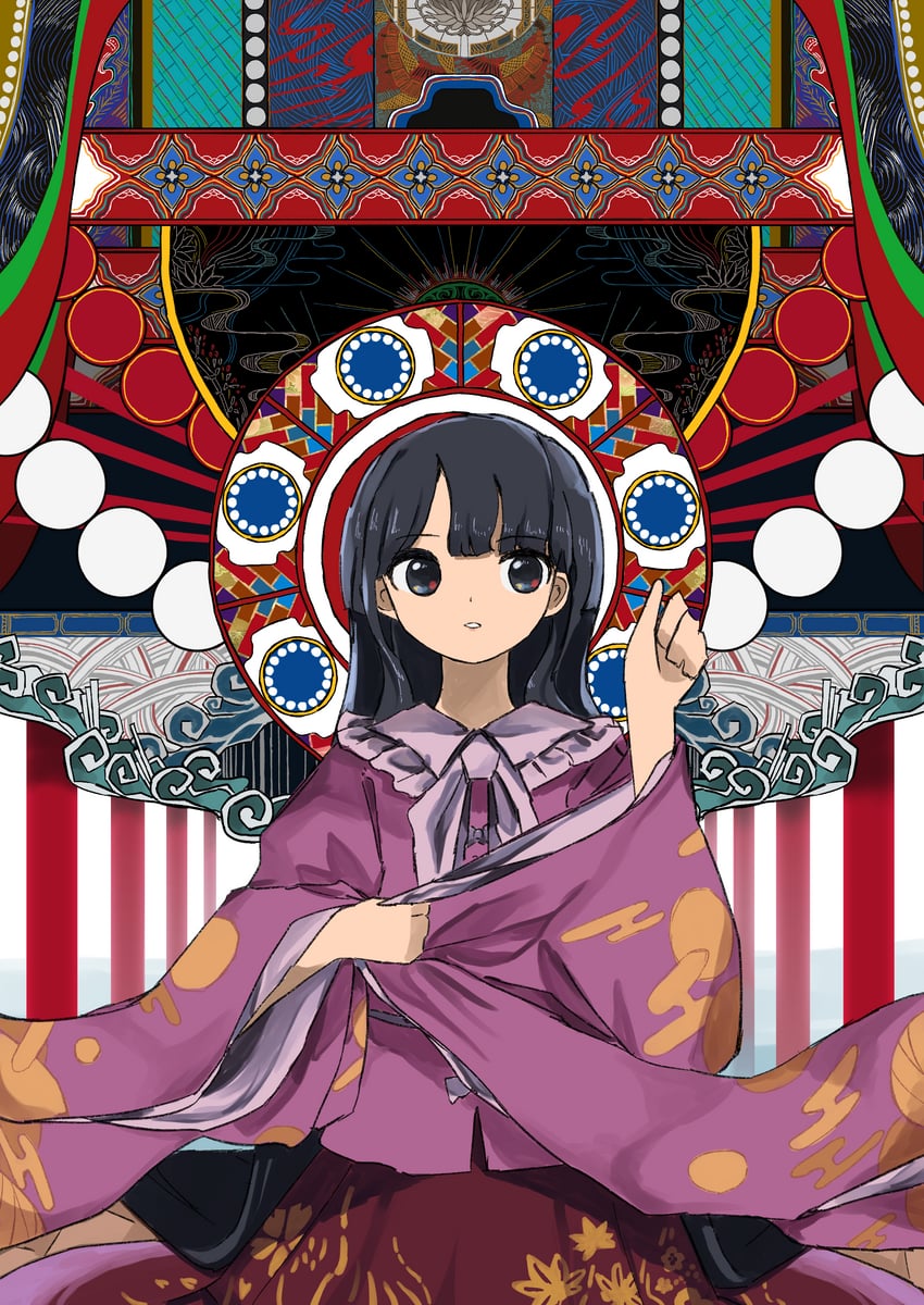 东方Project、蓬莱山辉夜 1名女孩 黑瞳 黑发 有领衬衫 彩色背景