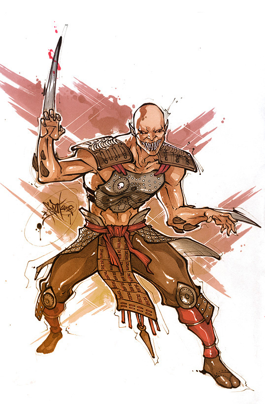 真人快打 (系列)、baraka (mortal kombat) 1名男孩 铠甲 秃头 护胸甲 棕色裤子