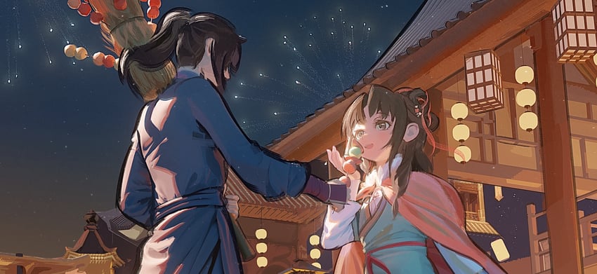 凡人修仙传、ye yunshang、zhao huo 1名男孩 1名女孩 建筑 黑发 脸红