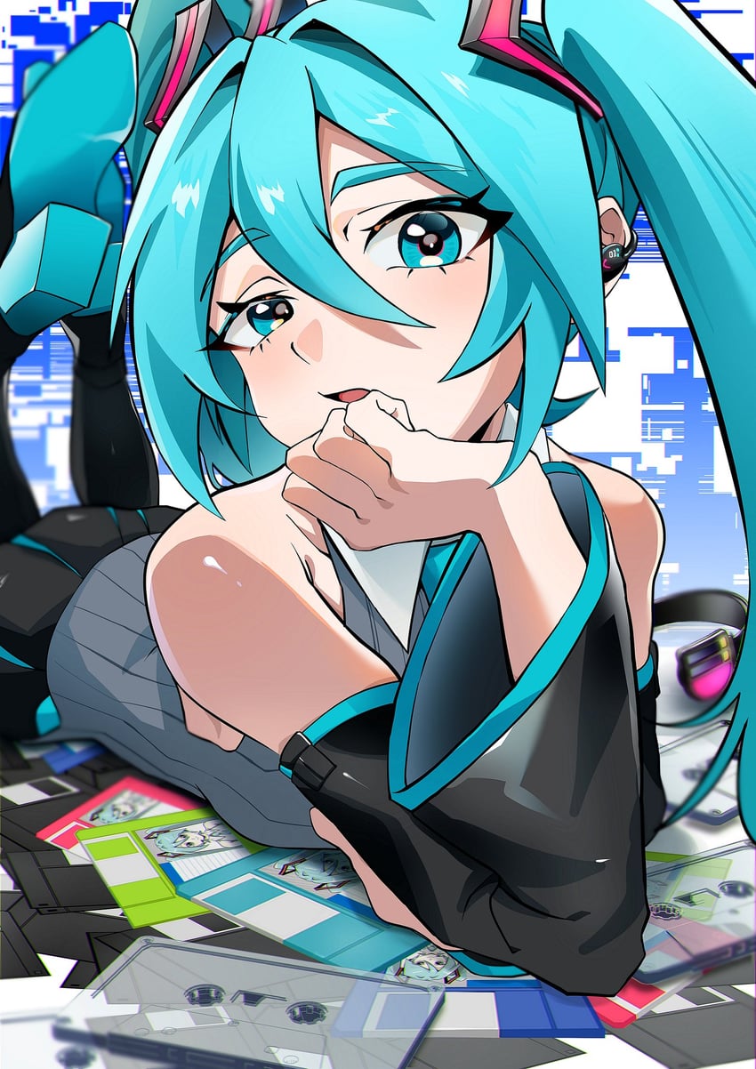VOCALOID、初音未来、初音未来 (Vocaloid6) 1名女孩 水色瞳 水色发 水蓝色指甲 水蓝色领带
