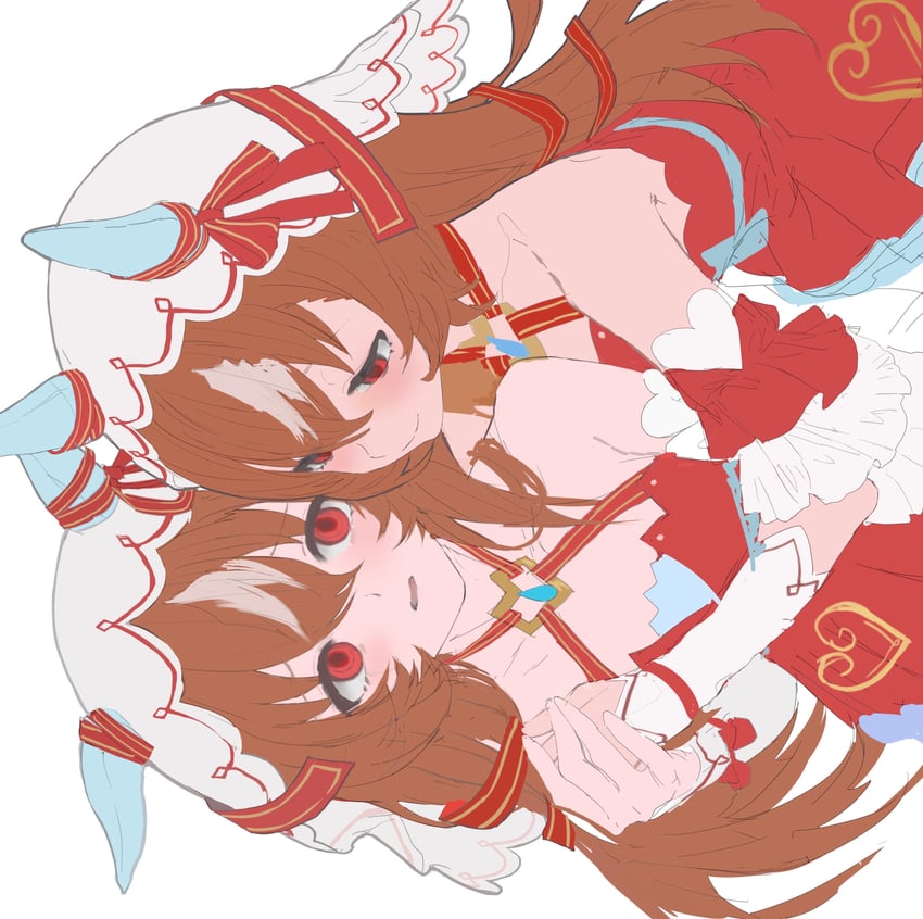 赛马娘、依然爱你 (绯红誓约) (赛马娘)、依然爱你 (赛马娘) 2名女孩 兽耳 露肩 脸红 棕发