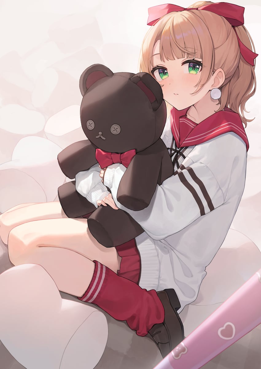 个人势虚拟主播、时雨羽衣(VTuber) 1名女孩 脸红 蝴蝶结 棕发 闭嘴