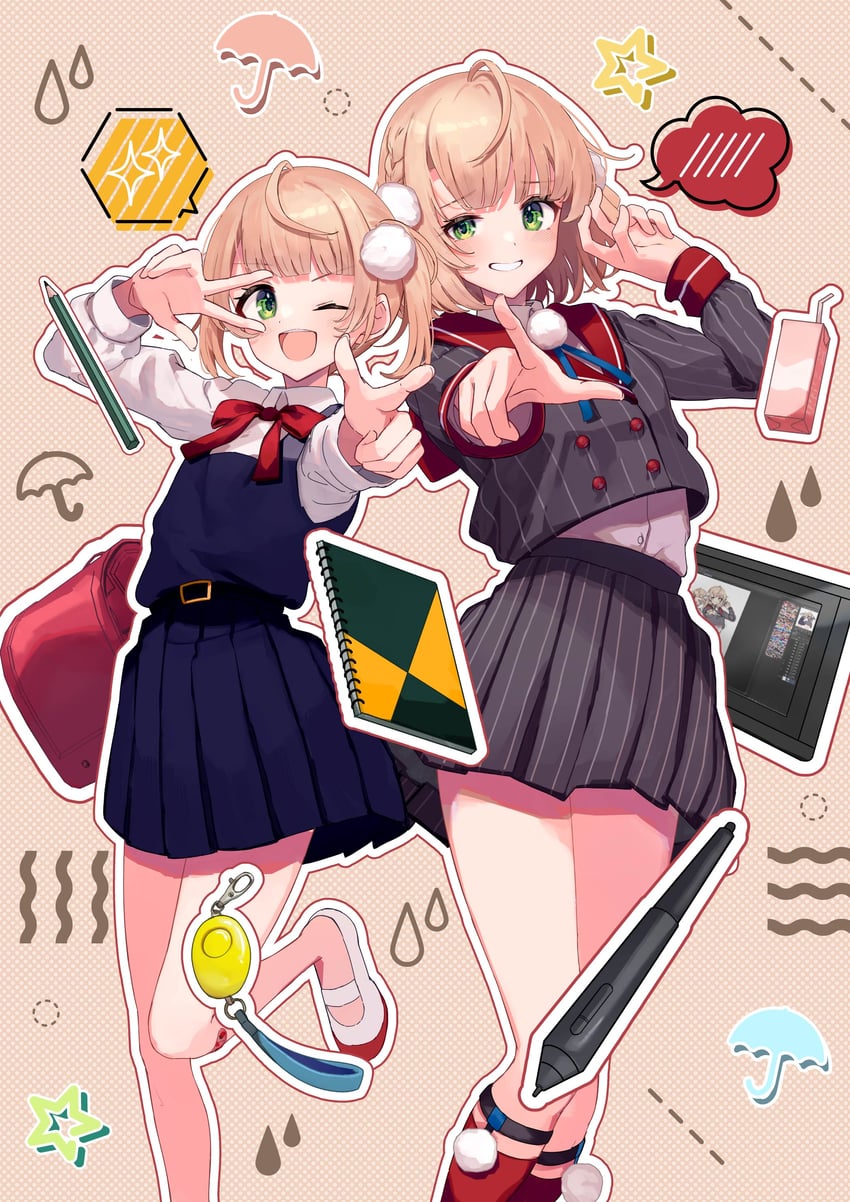 个人势虚拟主播、时雨羽衣(VTuber)、时雨羽衣（幼年）（Vtuber） 2名女孩 :D 微笑 金发 蓝色连衣裙
