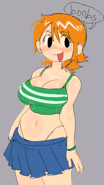 海贼王、娜美 (海贼王) 1名女孩 蓝裙子 乳房 乳沟 牛仔镜头