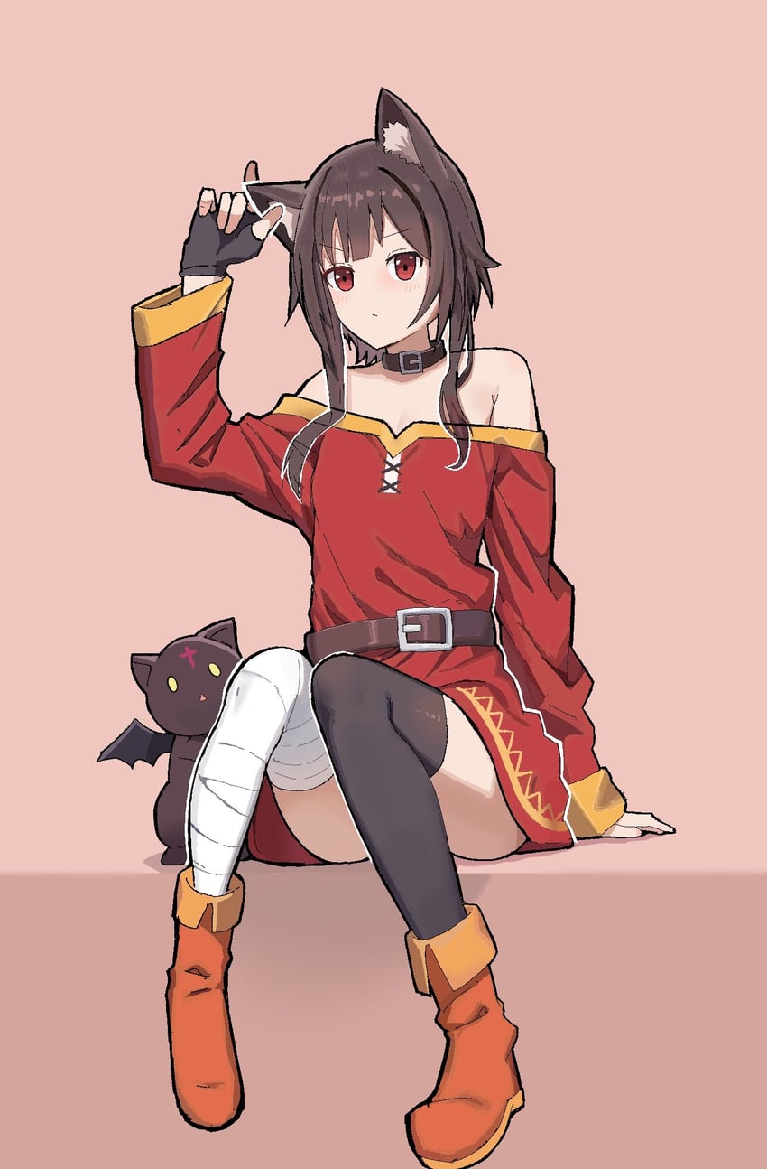 为美好的世界献上祝福！、豆之助、惠惠 1名女孩 兽耳毛 兽耳 不对称腿部穿着 缠着绷带的腿