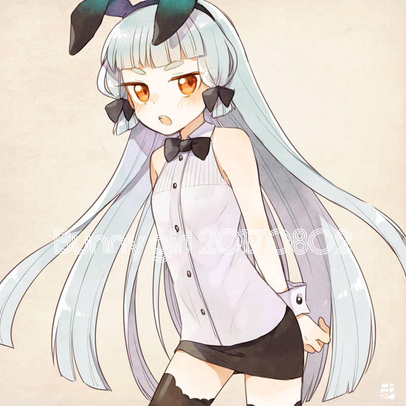 舰队Collection、丛云 (舰队收藏) 1名女孩 替换服装 兽耳 双手背在身后 露肩