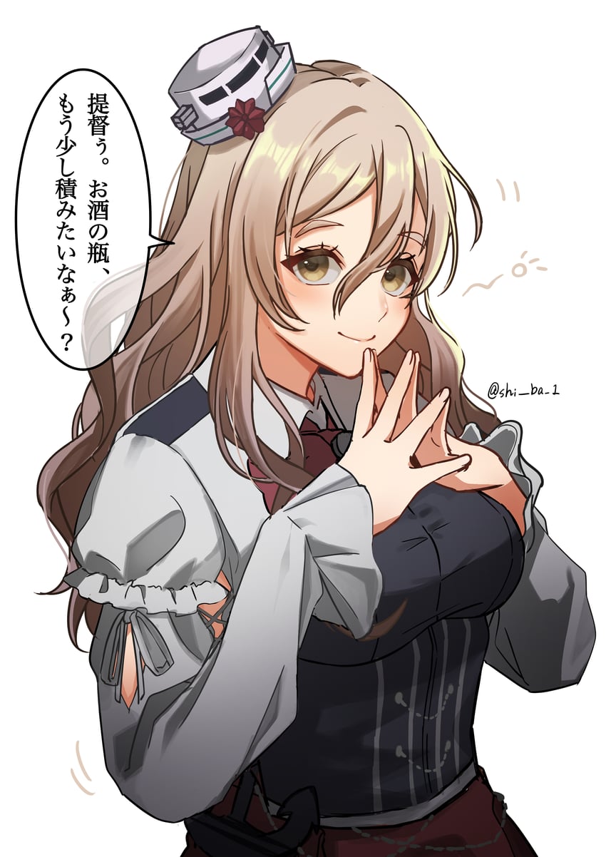 舰队Collection、波拉 (舰娘) 1名女孩 脸红 束腹上衣 乳房 棕眼睛