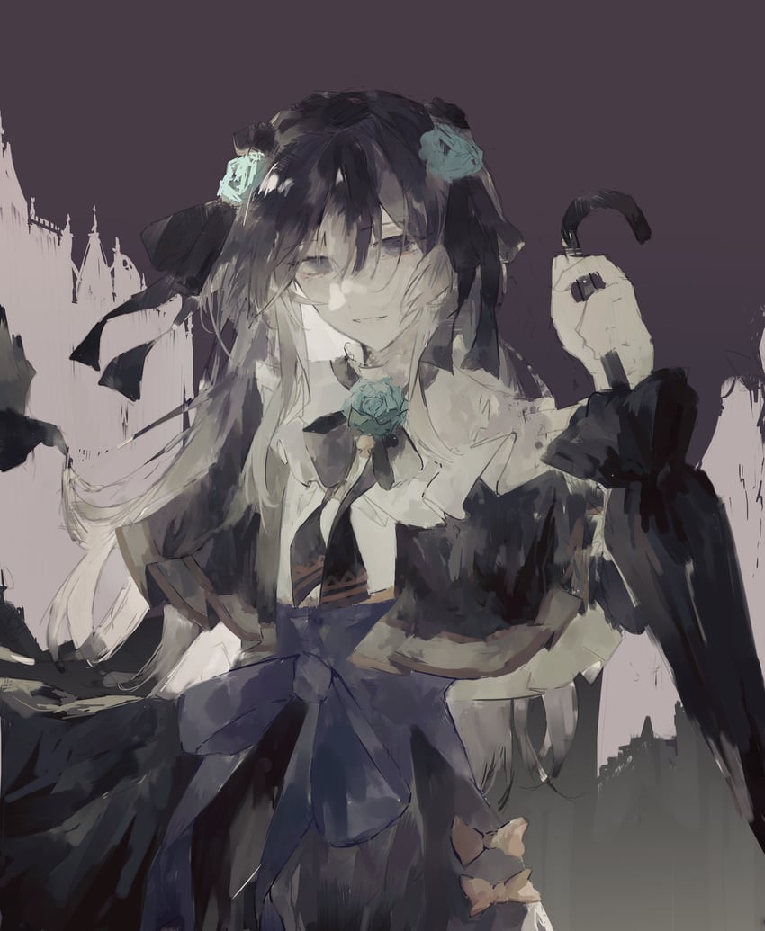 韵律源点 Arcaea、对立 (Arcaea)、对立 (Grievous Lady) (Arcaea) 1名女孩 围兜领 黑色蝴蝶结 黑色蝶形领结 黑色小披肩