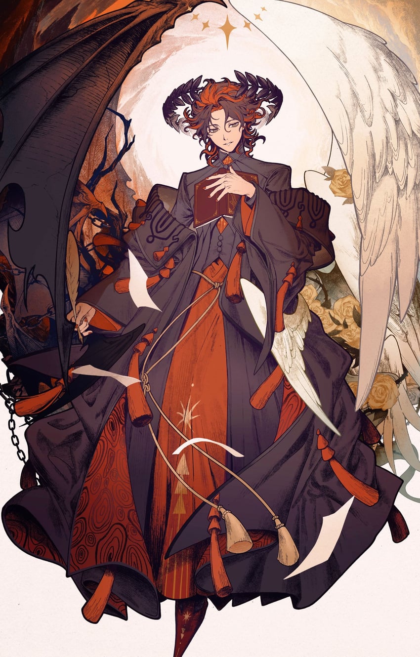 Fate/Grand Order、Fate系列、但丁 (Fate) 1名男孩 天使翅膀 不对称翅膀 黑发 书