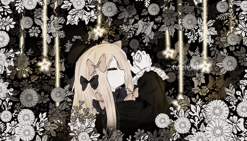 Fate/Grand Order、Fate系列、阿比盖尔·威廉姆斯 1名女孩 黑色连衣裙 金发 蝴蝶结 闭眼