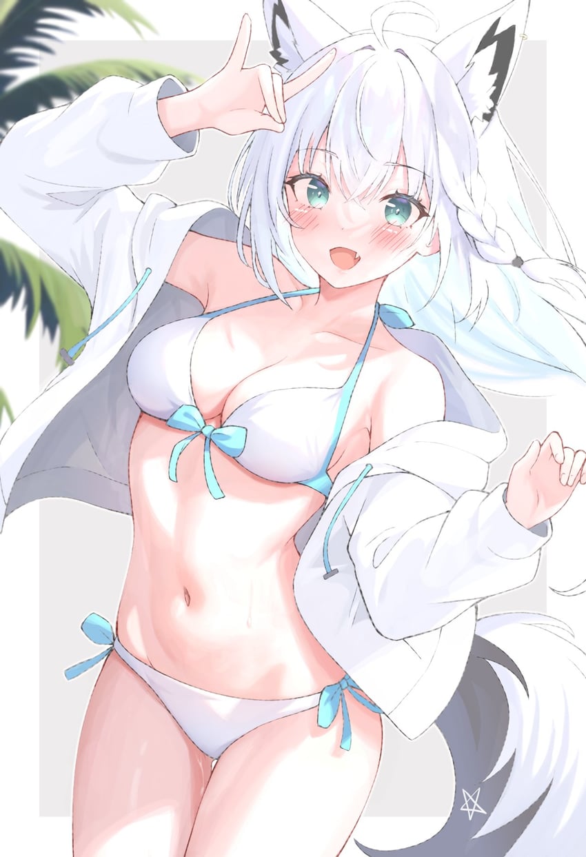 Hololive、白上吹雪 呆毛 兽耳毛 兽耳 腋下 比基尼