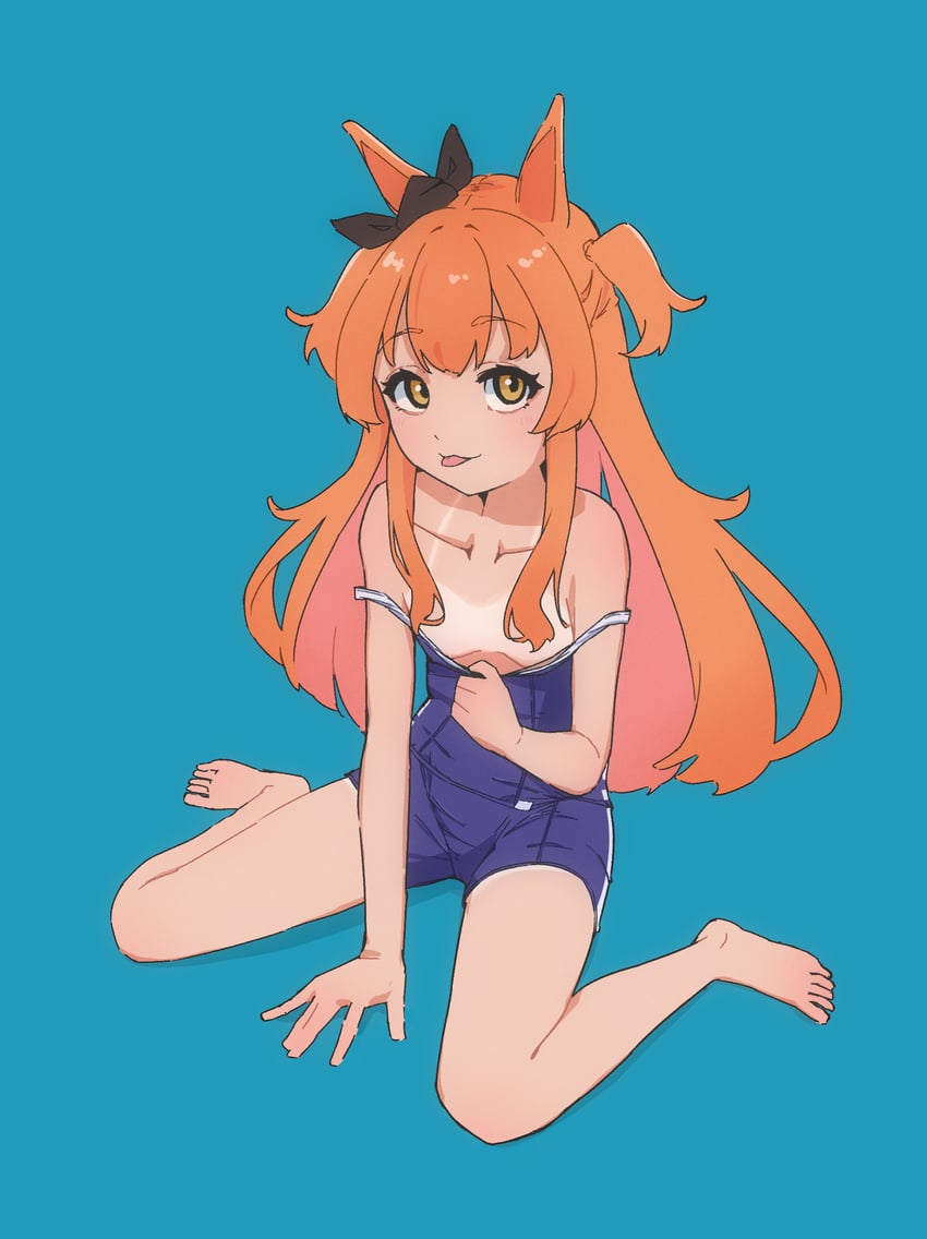 赛马娘、摩耶重炮 (赛马娘) 1名女孩 猫脸笑 :p 兽耳 水色背景