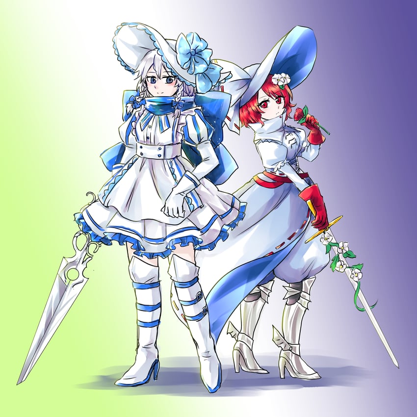 东方Project、东方LostWord、十六夜咲夜 2名女孩 替换服装 替换头饰 铠甲靴 腰带