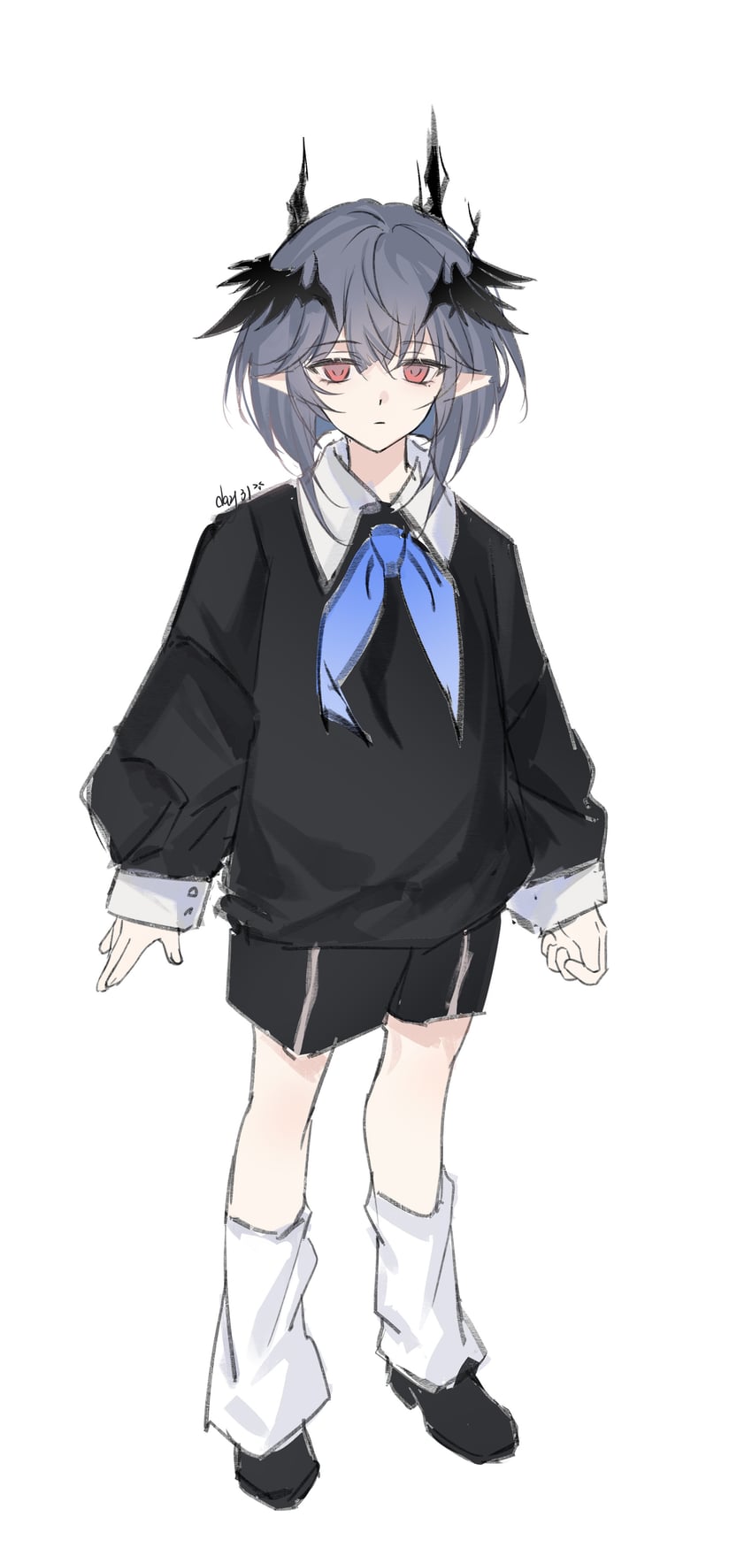 明日方舟、罗格斯 (明日方舟) 1名男孩 幼化 替换服装 黑衬衫 黑鞋