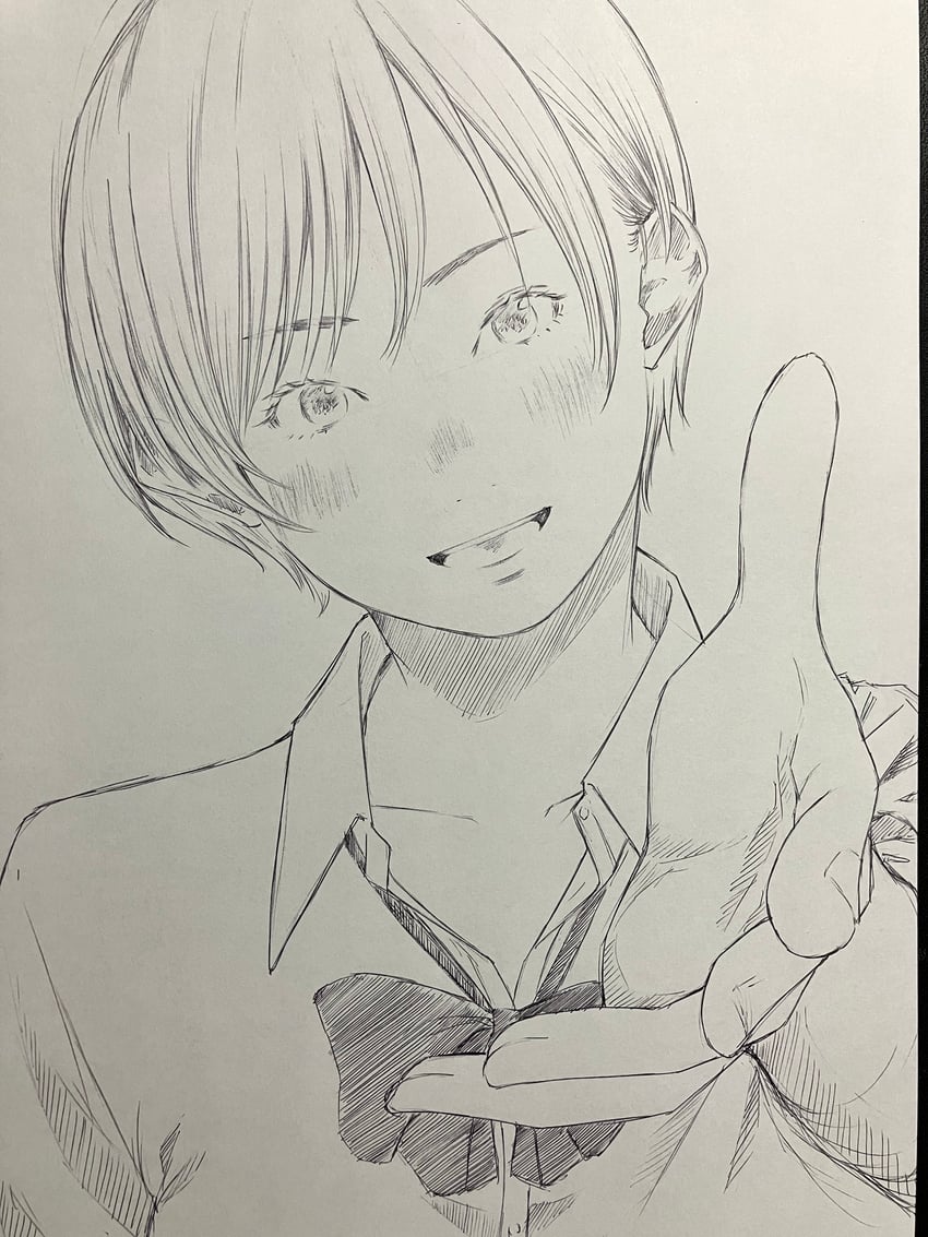 二次元插画 1名女孩 脸红 蝴蝶结 蝶形领结 有领衬衫