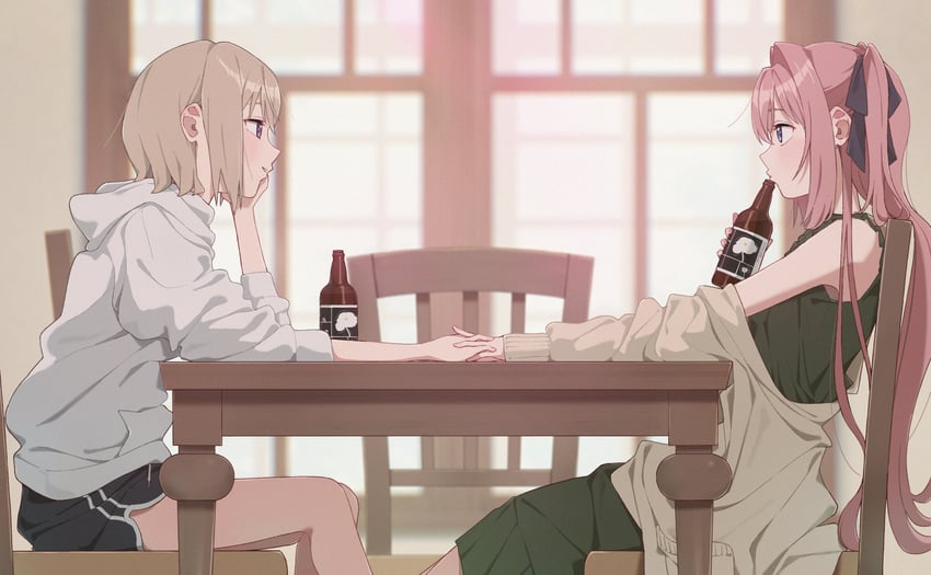 神稻牡丹：醉态如百合之花、上伊那牡丹、砺波伊吹 2名女孩 酒 露肩 黑色丝带 蓝眼