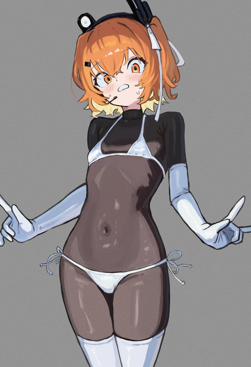 AI语音、UTAU、足立怜 1名女孩 黑色连体衣 紧身连体衣 胸罩 牛仔镜头
