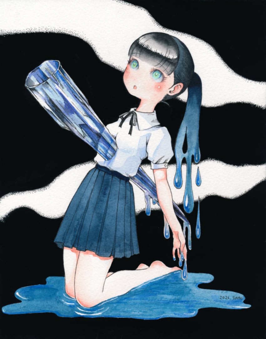 原创 1名女孩 赤脚 黑发 全身 渐变发