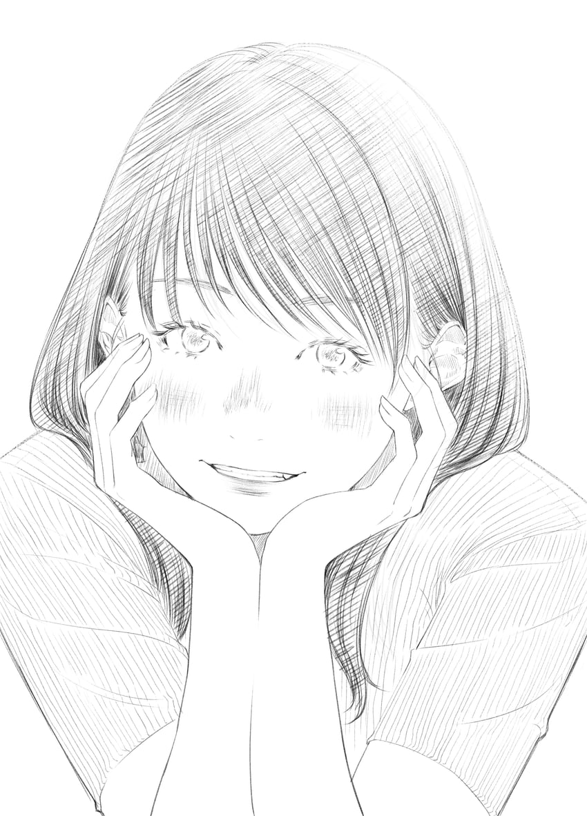 原创 1名女孩 脸红 灰度 托腮 手捧脸