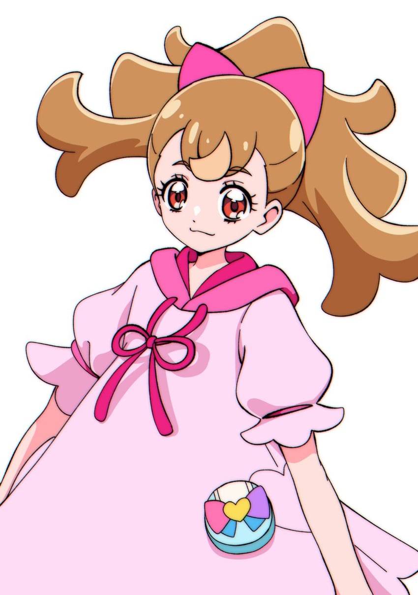 光之美少女、Wonderful Precure!、犬饲小麦 1名女孩 猫脸笑 蝴蝶结 棕发 闭嘴