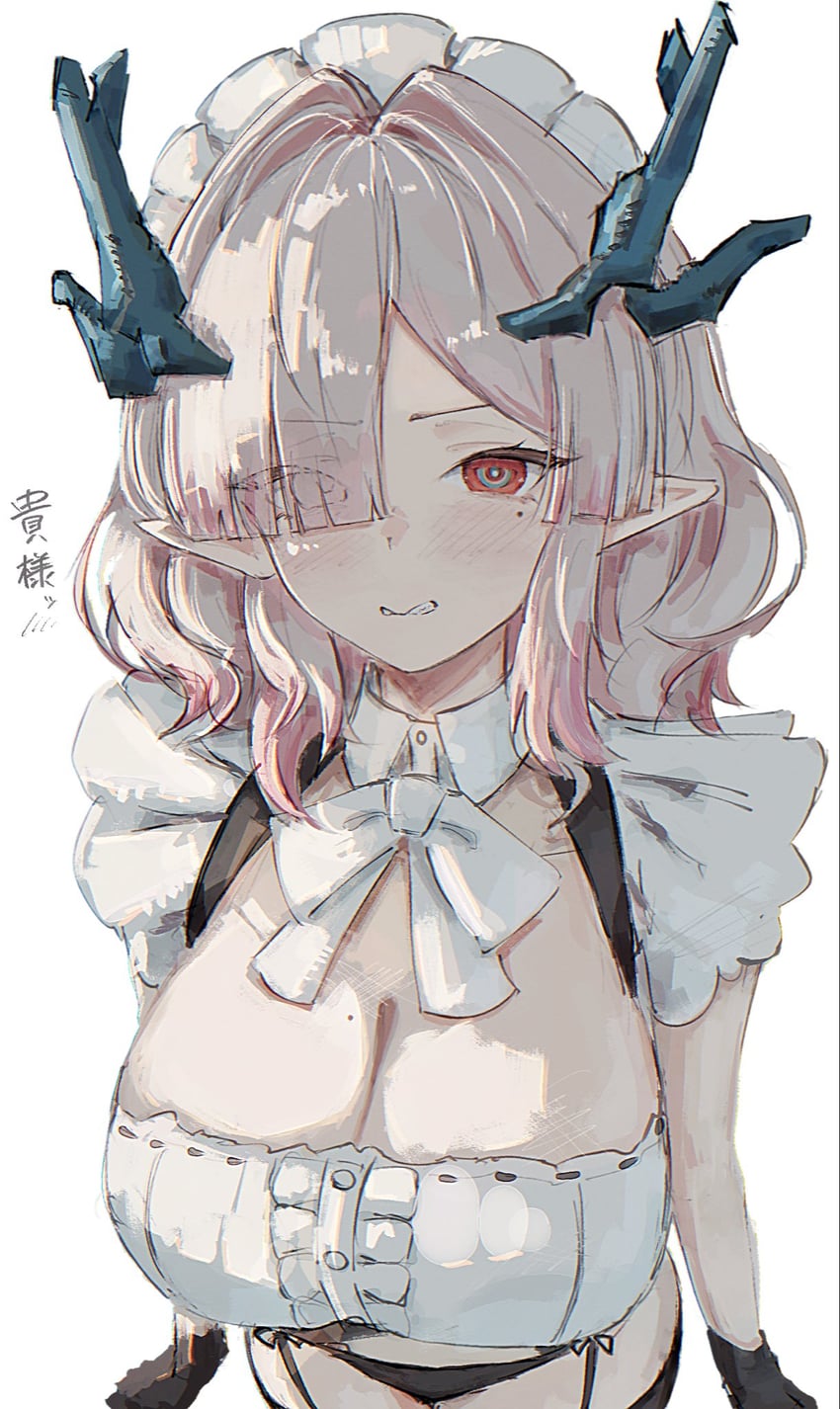 明日方舟、明日方舟：终末地、弥伏 (明日方舟) 1名女孩 黑色内裤 黑色过膝袜 蓝角 脸红
