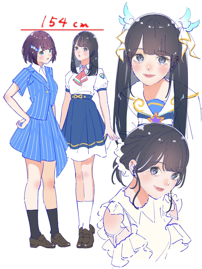 怎么样？Doing!、高潮Live! LoveLive! 蓝鸟、Love Live! 2名女孩 动画化 水色瞳 黑发 黑鞋