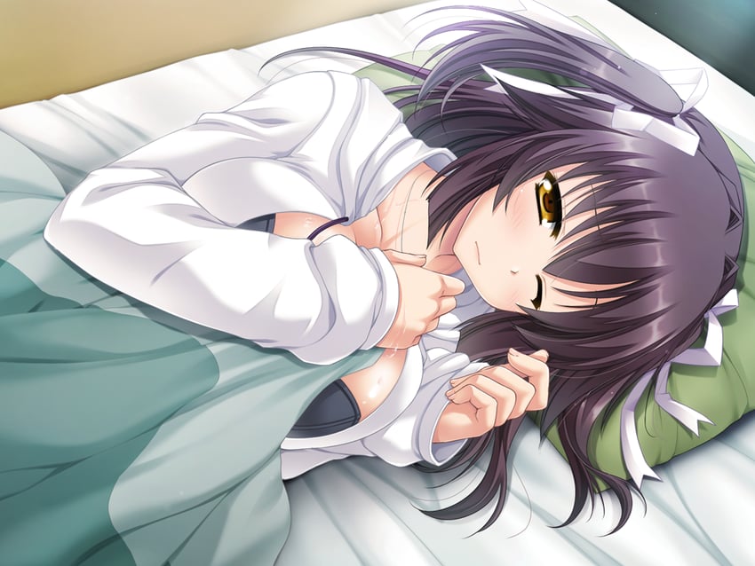 梦见颊！、kogure miori 1名女孩 床单 黑色连衣裙 黑发 脸红