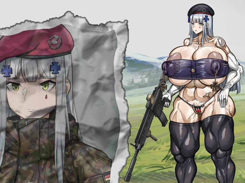 少女前线、HK416 (少女前线) 1名女孩 突击步枪 蓝发 乳房 丰满