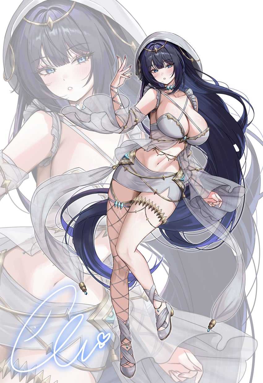 二次元插画 1名女孩 黑发 蓝眼 乳房 乳沟