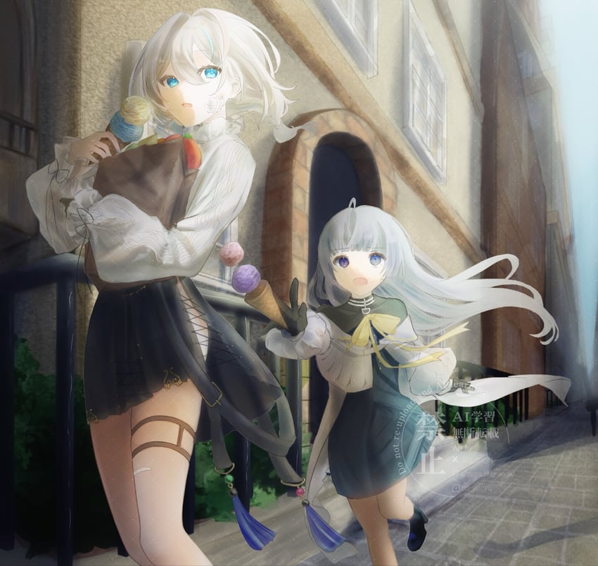 韵律源点 Arcaea、怜悯 (Arcaea)、Insight (Arcaea) 2名女孩 创可贴 腿上的创可贴 黑色连衣裙 黑色手套
