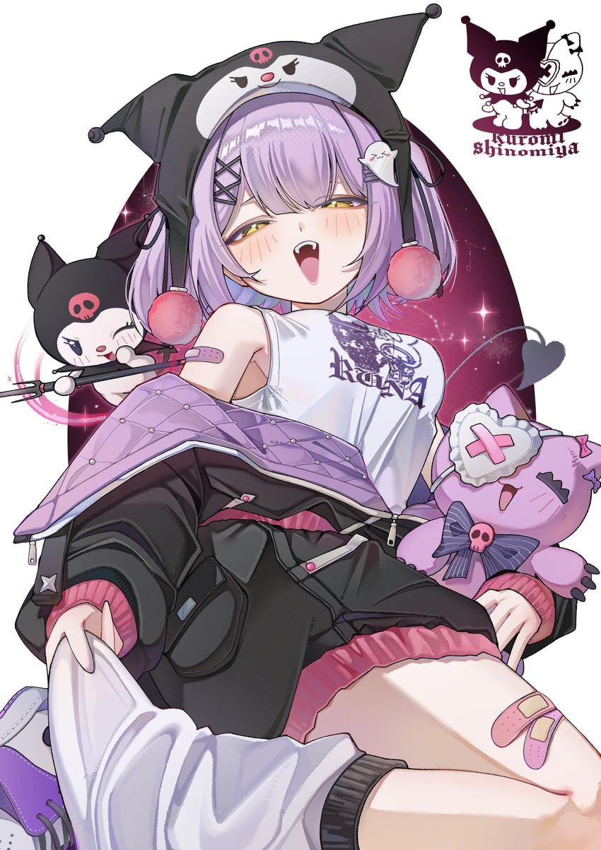 VSPO!、四宫琉璃 1名女孩 闭眼挤眼 替换服装 兽耳头饰 创可贴