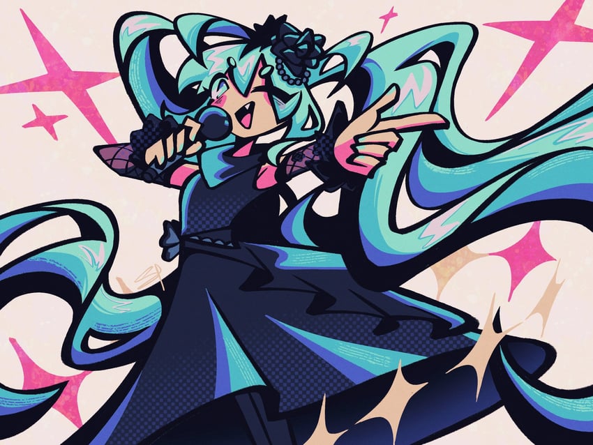 卡梅利亚（音乐家）、VOCALOID、初音未来 1名女孩 黑色连裤袜 蓝色连衣裙 蓝眼 蓝发