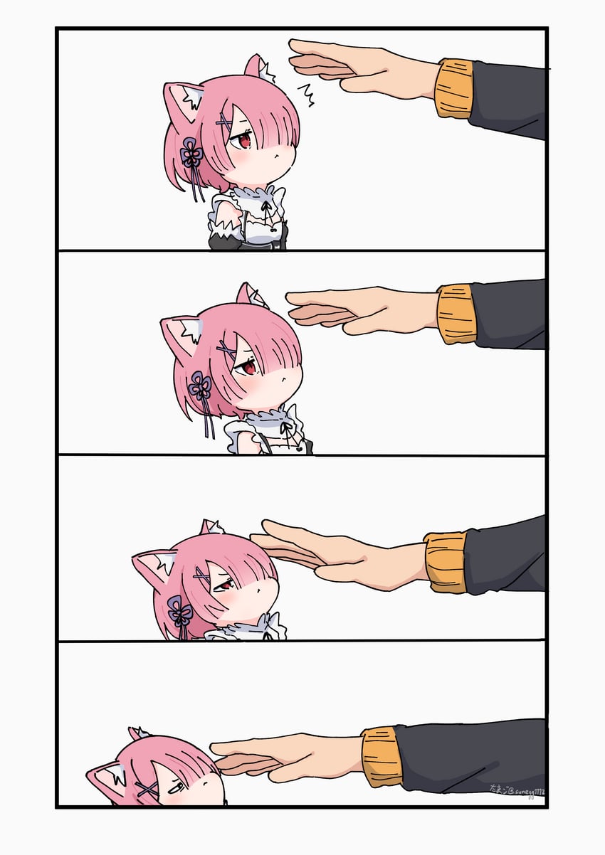 Re:从零开始的异世界生活、菜月昴、拉姆 (Re:Zero) 四格漫画 兽耳毛 兽耳 猫耳 猫娘