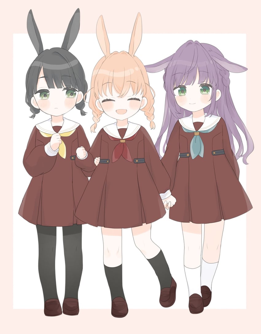 奇异与你与图书馆、Love Live!、Love Live! 莲之空女学院学园偶像部 3人女子 :D 兽耳 水蓝色领巾 黑色连裤袜