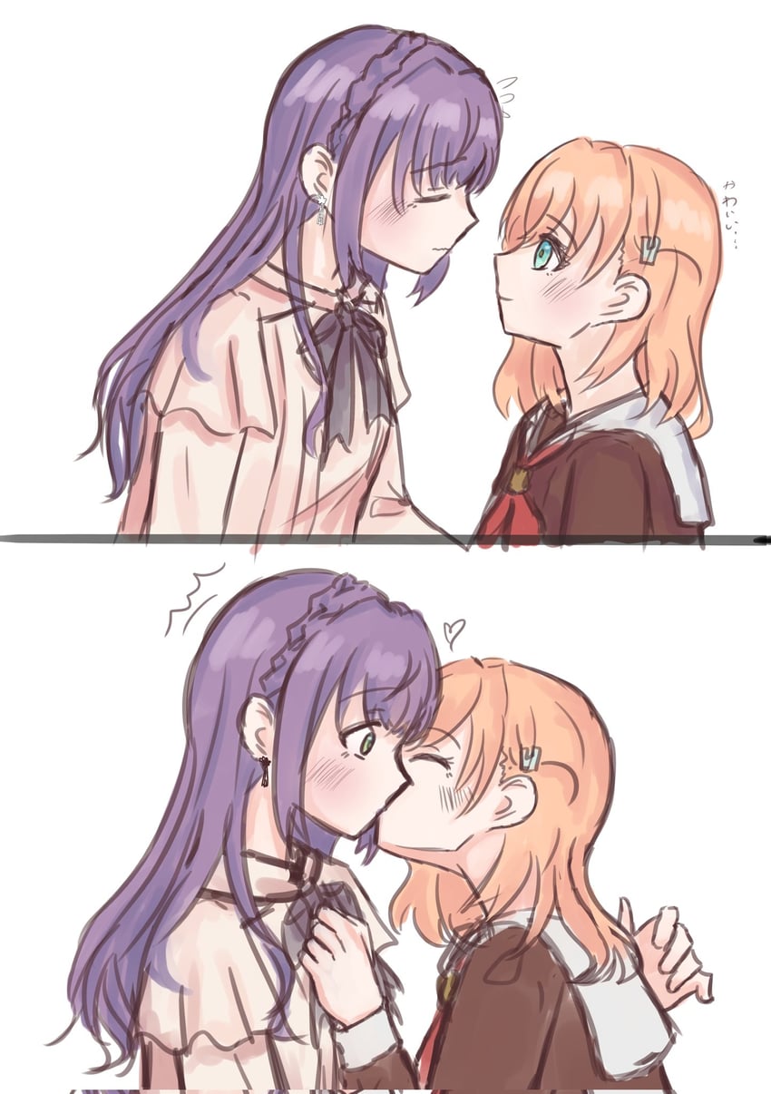 Love Live!、Love Live! 莲之空女学院学园偶像部、日野下花帆 2名女孩 两格漫画 笑眼 水色瞳 黑色丝带