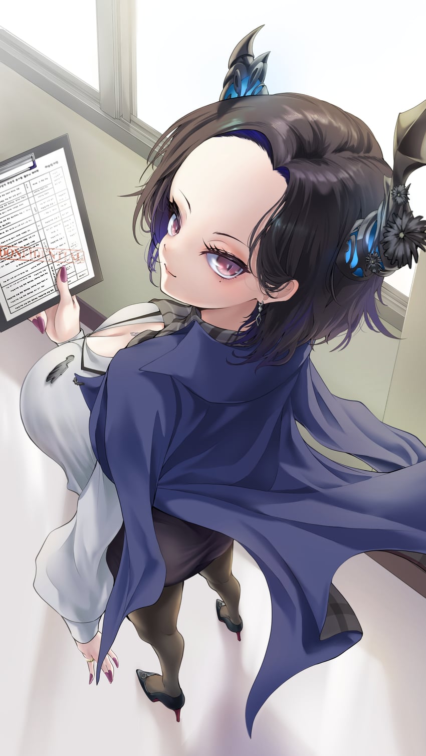Hololive、Hololive英语、涅莉莎·雷文克劳夫特 1名女孩 黑发 黑色连裤袜 黑色围巾 黑鞋