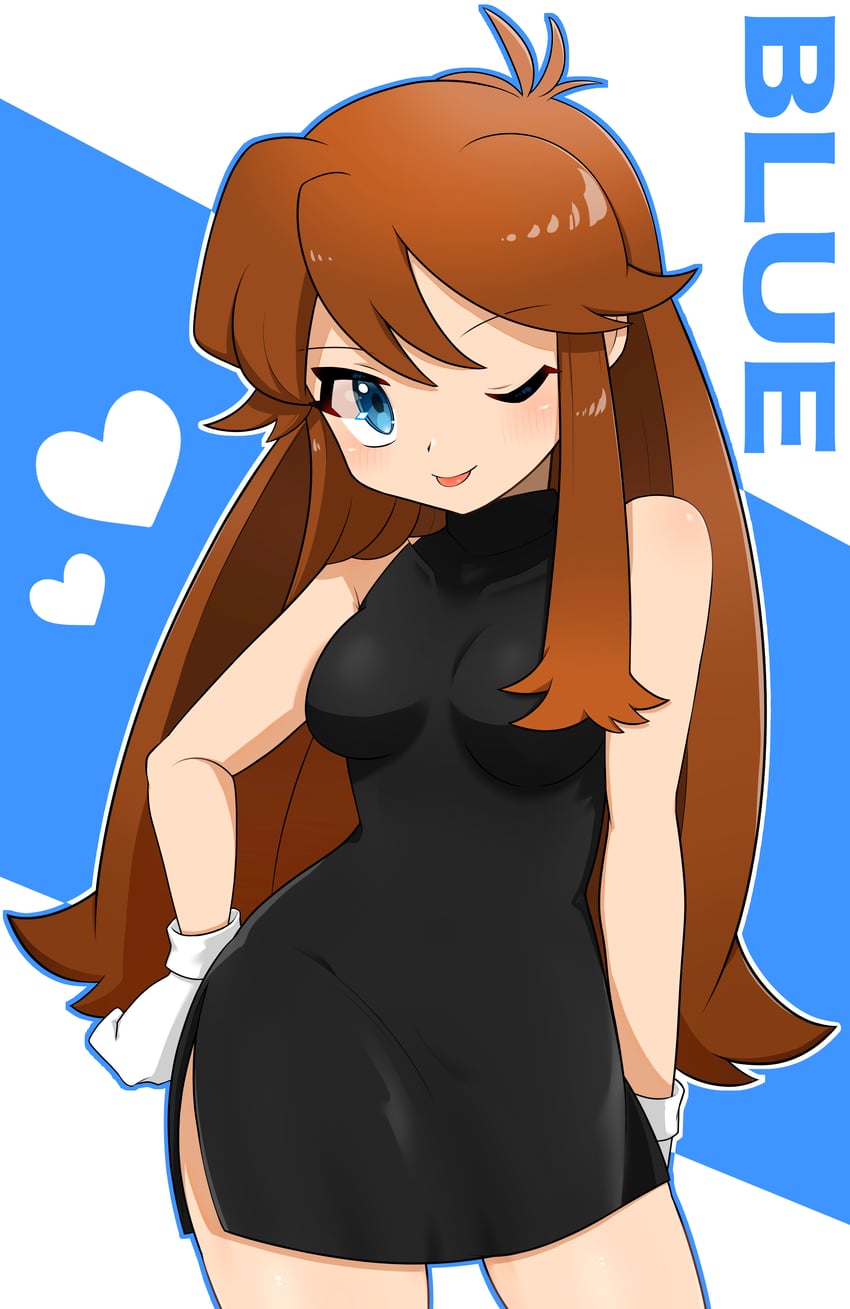 宝可梦、宝可梦特别篇、小绿 1名女孩 :p 吐舌头 黑色连衣裙 蓝眼