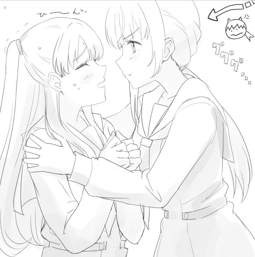 Love Live!、Love Live! 莲之空女学院学园偶像部、藤岛慈 2名女孩 青筋 恼怒 箭头（符号） 紧握双手